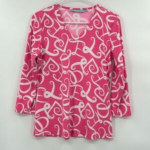 Anthonys Resort Wear 3/4 Sleeve Top Size Small Pink White UPF 50+ Stretch casual